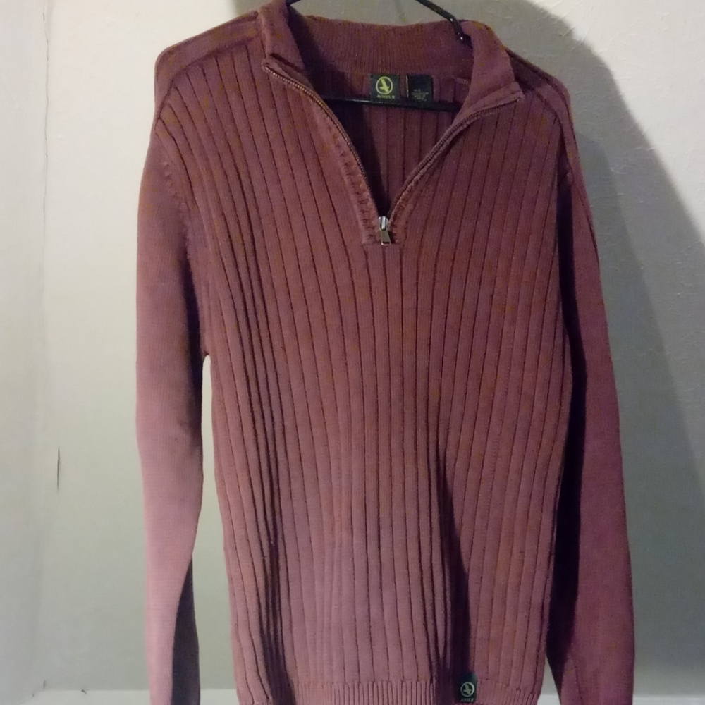 AIGLE Men's Long Sleeve Quarter Zip Polo Collar Pullover Sweater Shirt Large